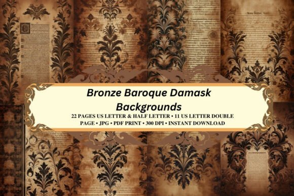Bronze Baroque Damask Backgrounds: Infusing Old-World Academic Elegance