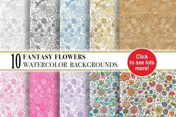 Enchanting Watercolor Fantasy Flowers Backgrounds for Designers