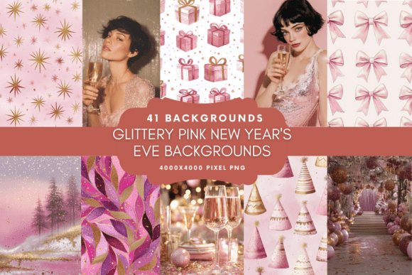 Glittery Pink New Year's Eve Backgrounds for Digital Design