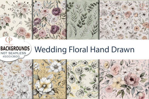 Wedding Floral Hand Drawn Backgrounds: Elegant Design Assets